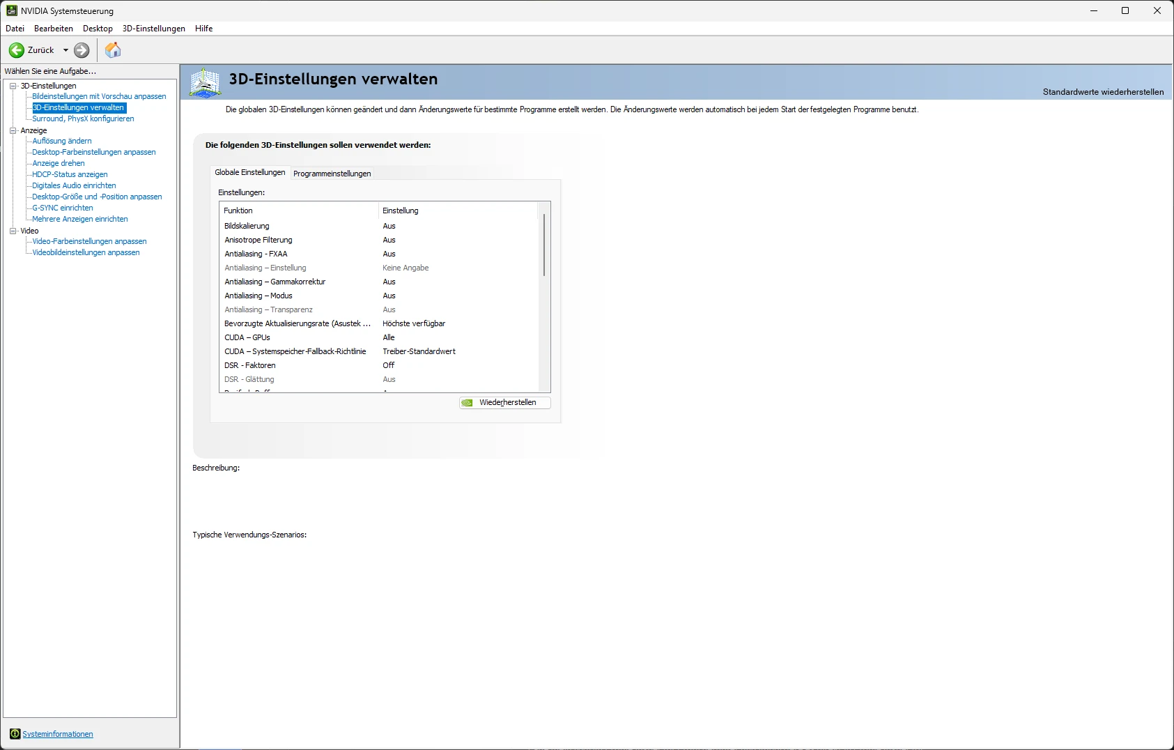 NVIDIA settings screenshot 1